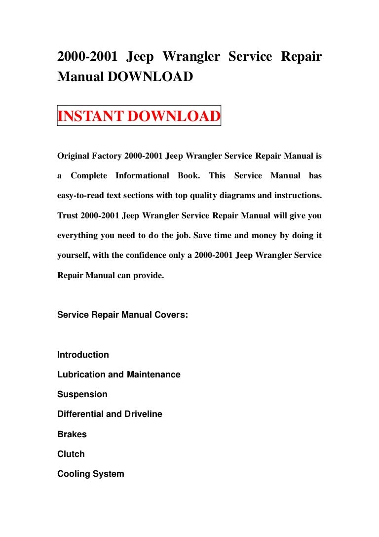 ... Array - 2000 2001 jeep wrangler service repair manual download rh slideshare ...